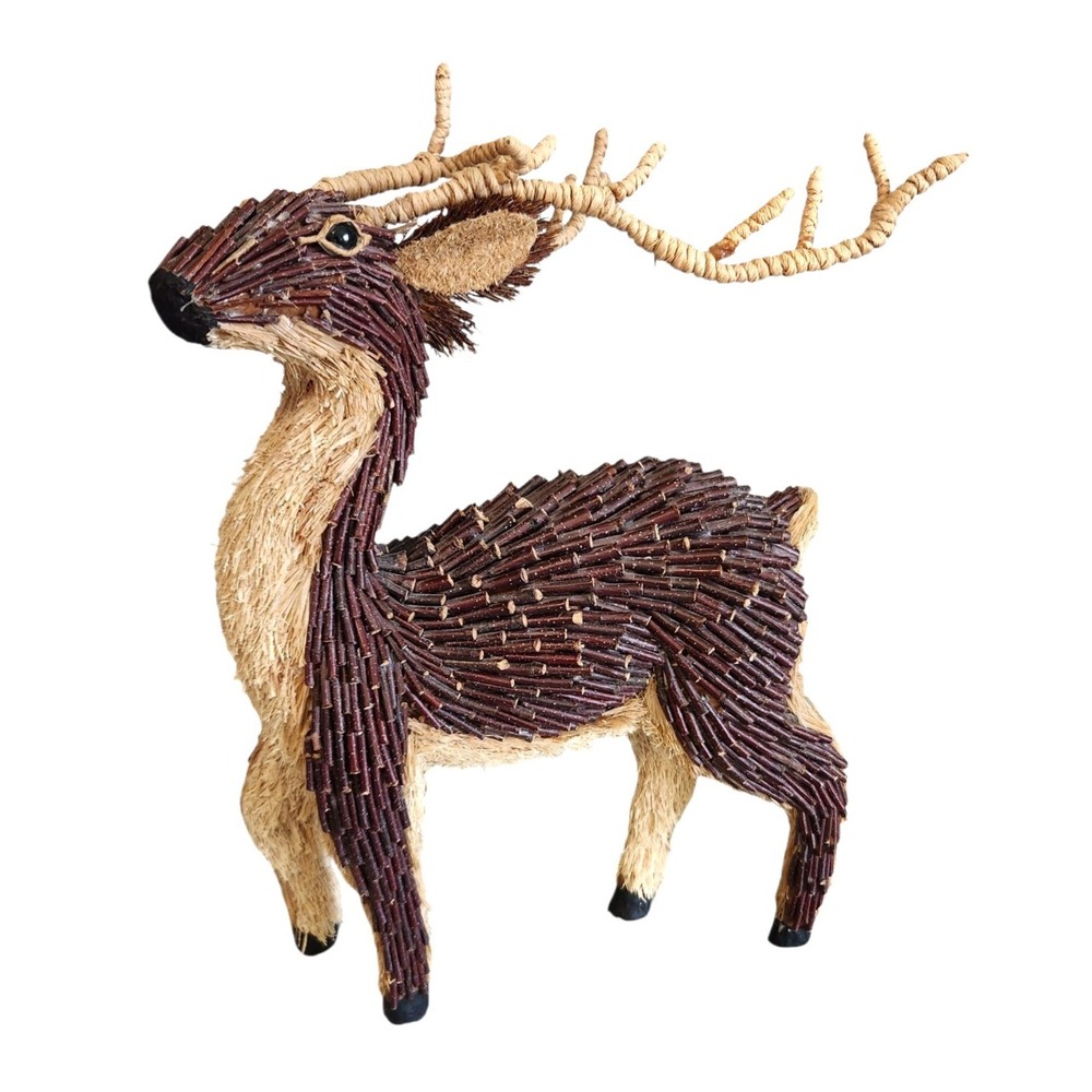 Freestanding‎ Deer Buck Twigs Straw Rope Antlers Handmade Cabin Holiday Decor